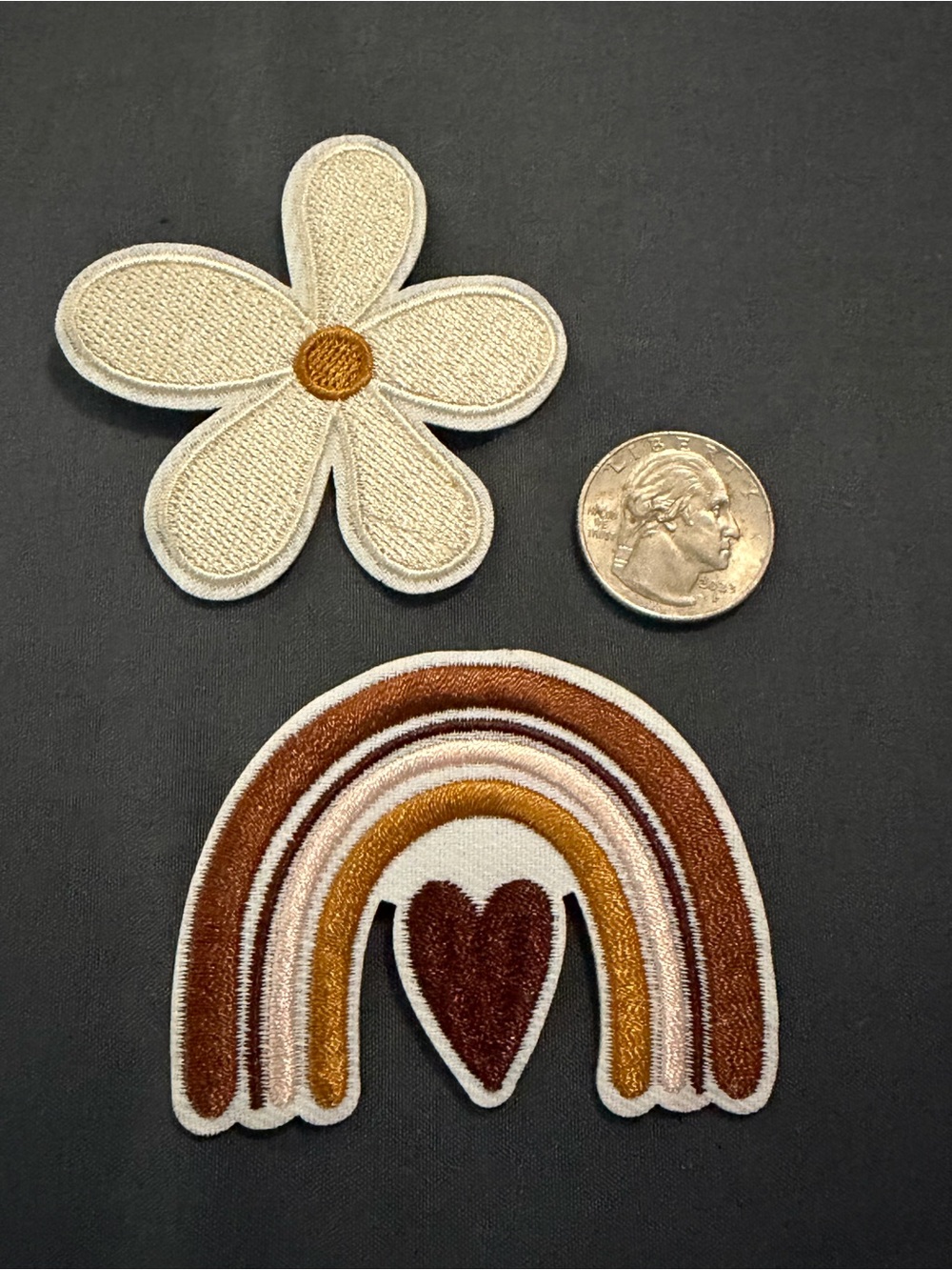 Embroidered Daisy & Earth-Tone Rainbow Patch Set